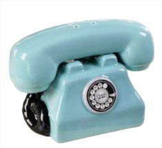 Telephone Salt and Pepper Shaker Set Ceramic 4" Long Blue Retro Look Turquoise image 1