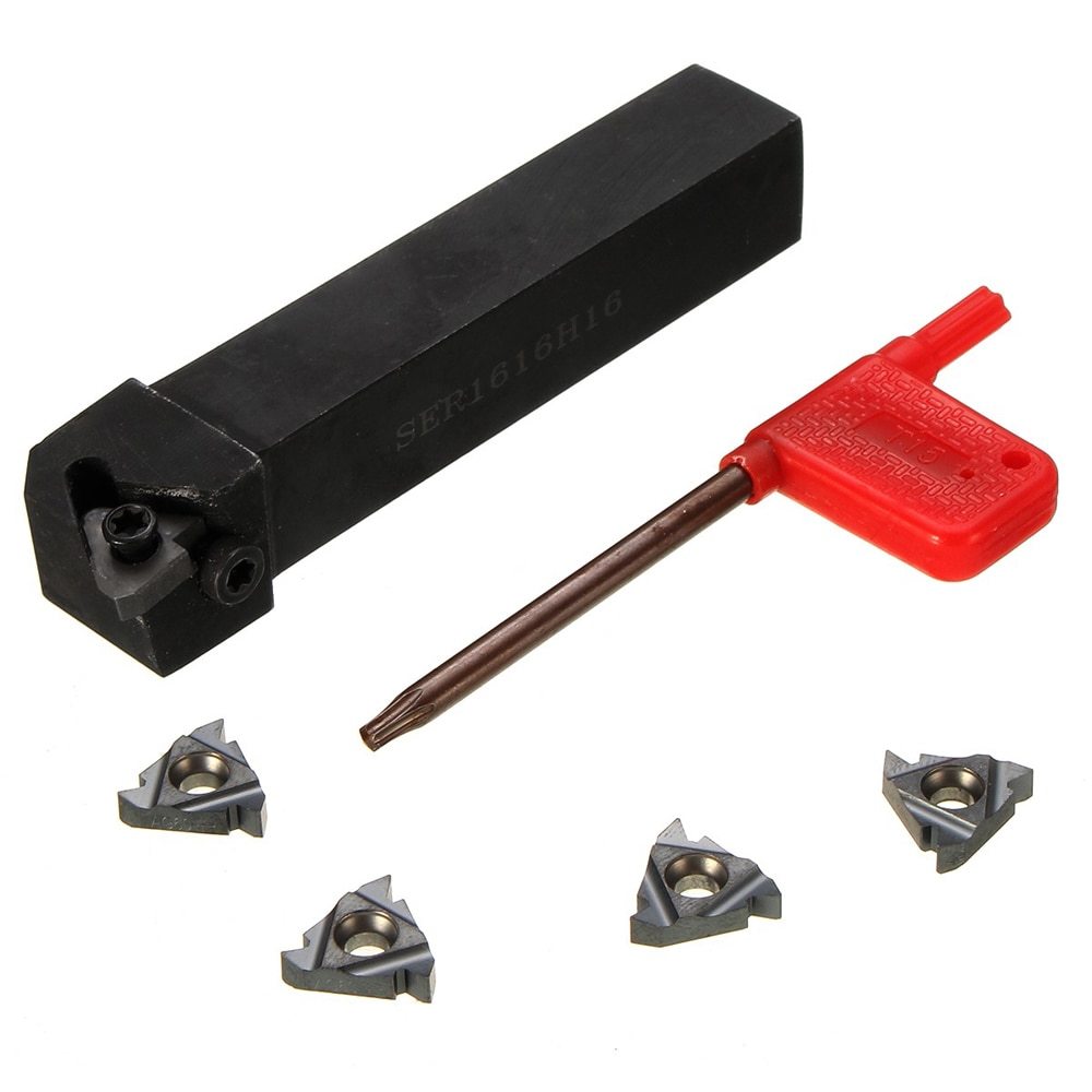 SER1616H16 Lathe Threading Turning Tool Holder + 4Pcs 16 ER AG60