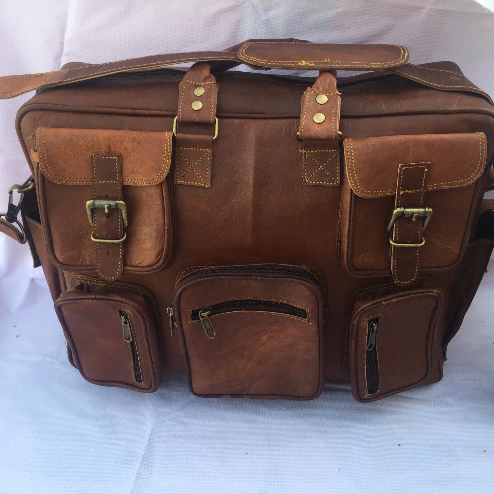 Goat Leather Gym Men Travel Luggage Bag Genuine Brown Vintage Duffle S New Bags