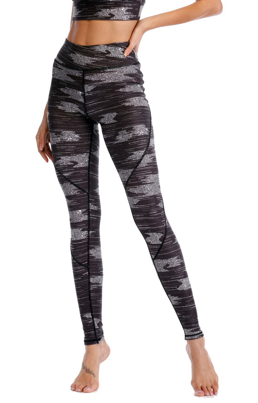 Primary image for High Waist Women Yoga Pants Leggings With Inner Pocket Black Camo Recycled Fabri