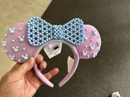 Disney Parks Pink with Blue Beaded Minnie Mouse Ears Headband NEW image 1