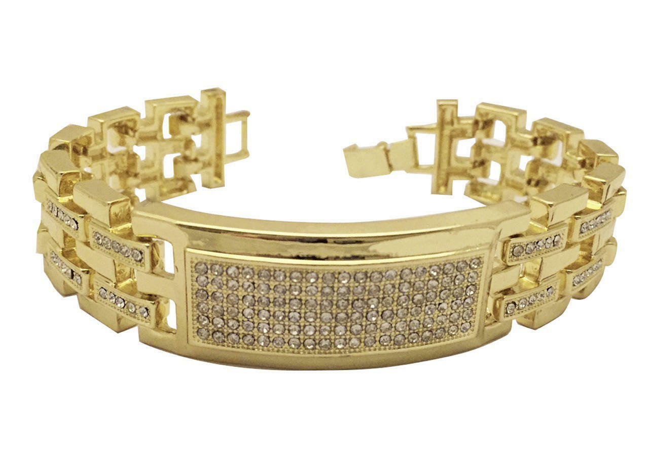 Mens Large 14K Gold GP Iced Bling Lab Diamond Birdman Jewelry Bracelet ...