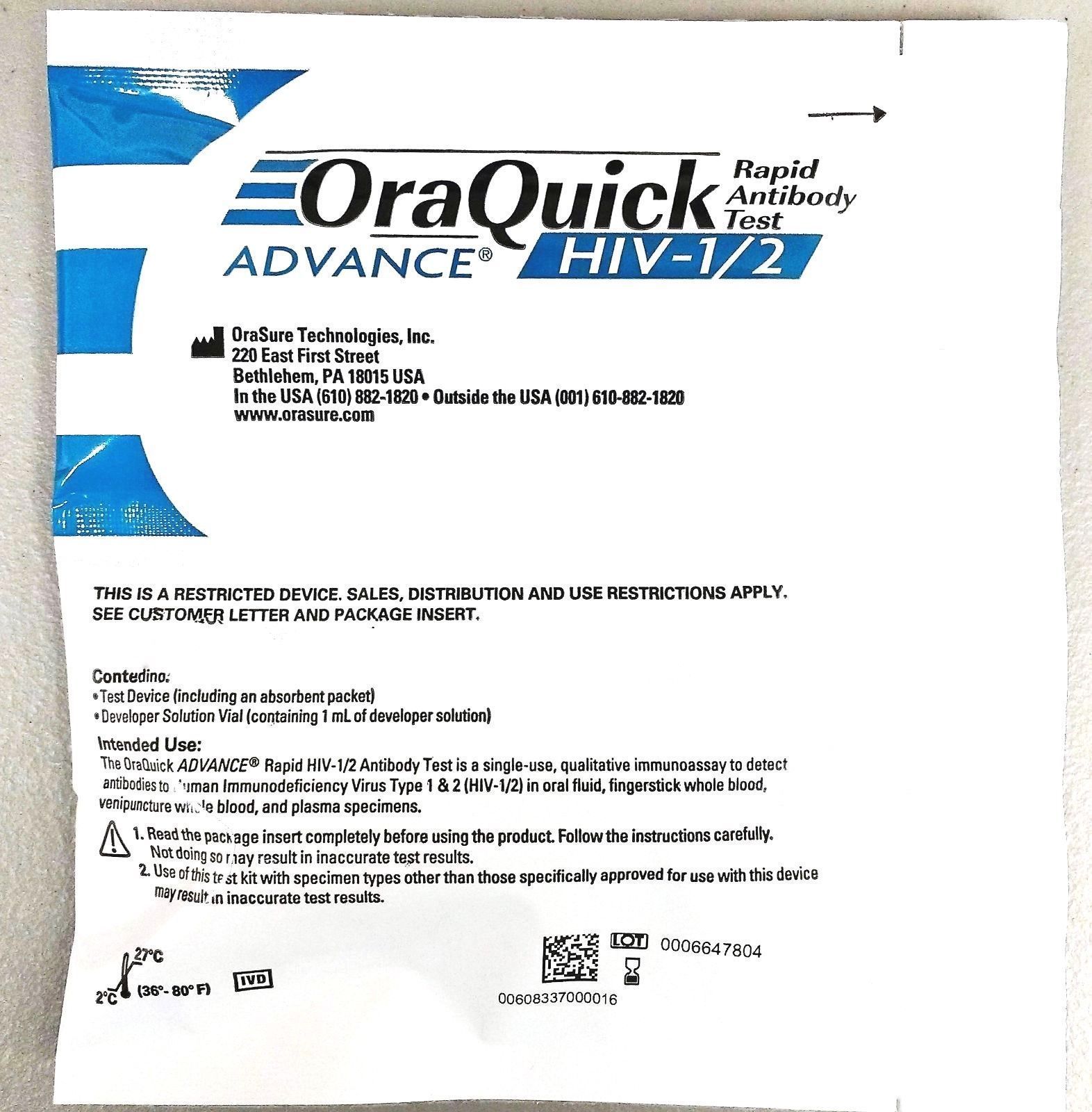 Orasure Oraquick Hiv 1 And Hiv 2 Home Test Kit Free Discreet Shipping Drug Testing 5971