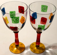 ROYAL DANUBE Set 2 Wine Water Goblets Glass Romania Vintage Hand Painted... - $29.69