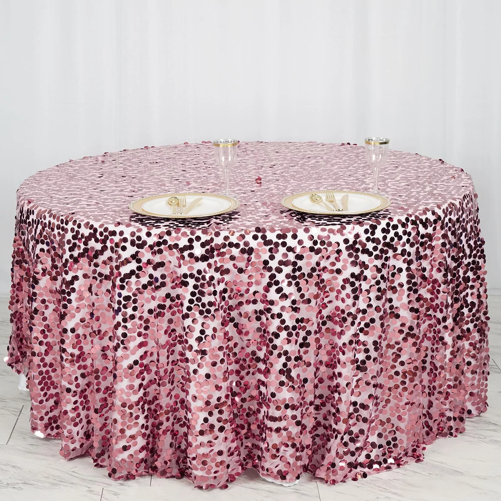 Pink - Polyester - 120" Big Payette Sequin Round Tablecloth Wedding - $119.98