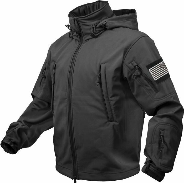 Black Special Ops Soft Shell Waterproof Military Jacket w/ US Flag ...
