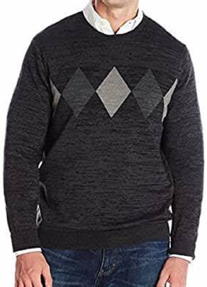 Van Heusen Men's Argyle Sweater Crew Neck Classic Fit Size XXL Charcoal