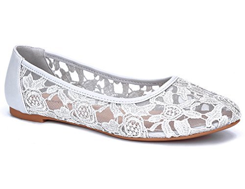Greatonu Women Shoes Cut Out Slip On Synthetic Lace Ballet Flats 6.5 US ...