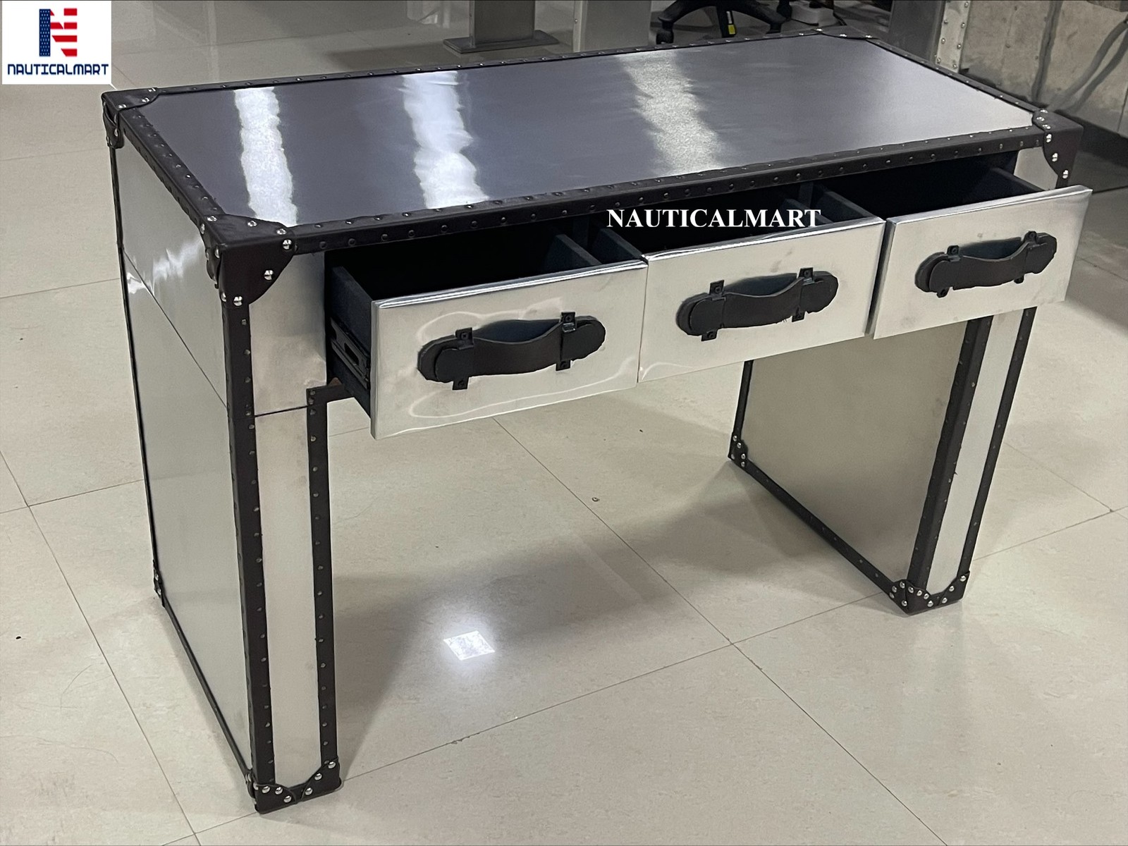 NauticalMart Mayfair Steamer Trunk 3Drawer Desk Trunks & Chests