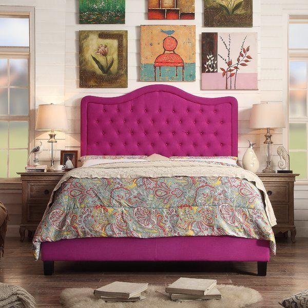 Twin Full Queen King Magenta Pink Upholstered Platform Bed Frame Tufted