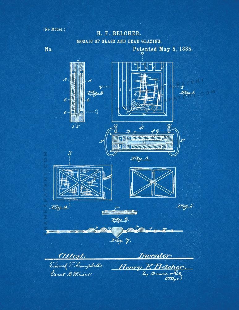 Mosaic Of Glass And Lead Glazing Patent Print - Blueprint