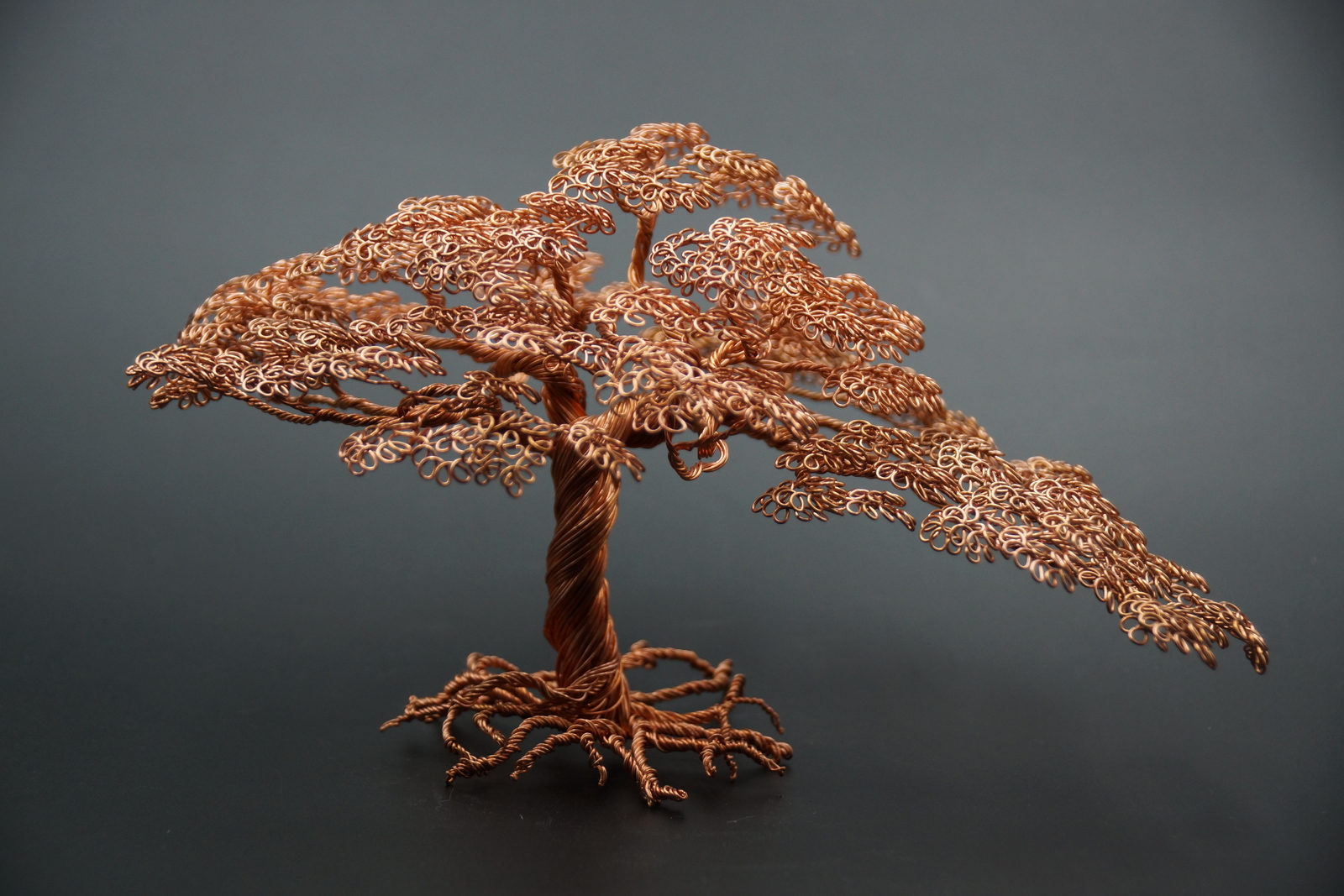 Handcrafted Pure Copper Metal Wire Bonsai Tree Sculpture 5.3" in height