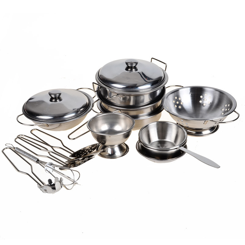 Stainless Steel Pots And Pans Pretend Play Kitchen Set For Kids 16pcs2 