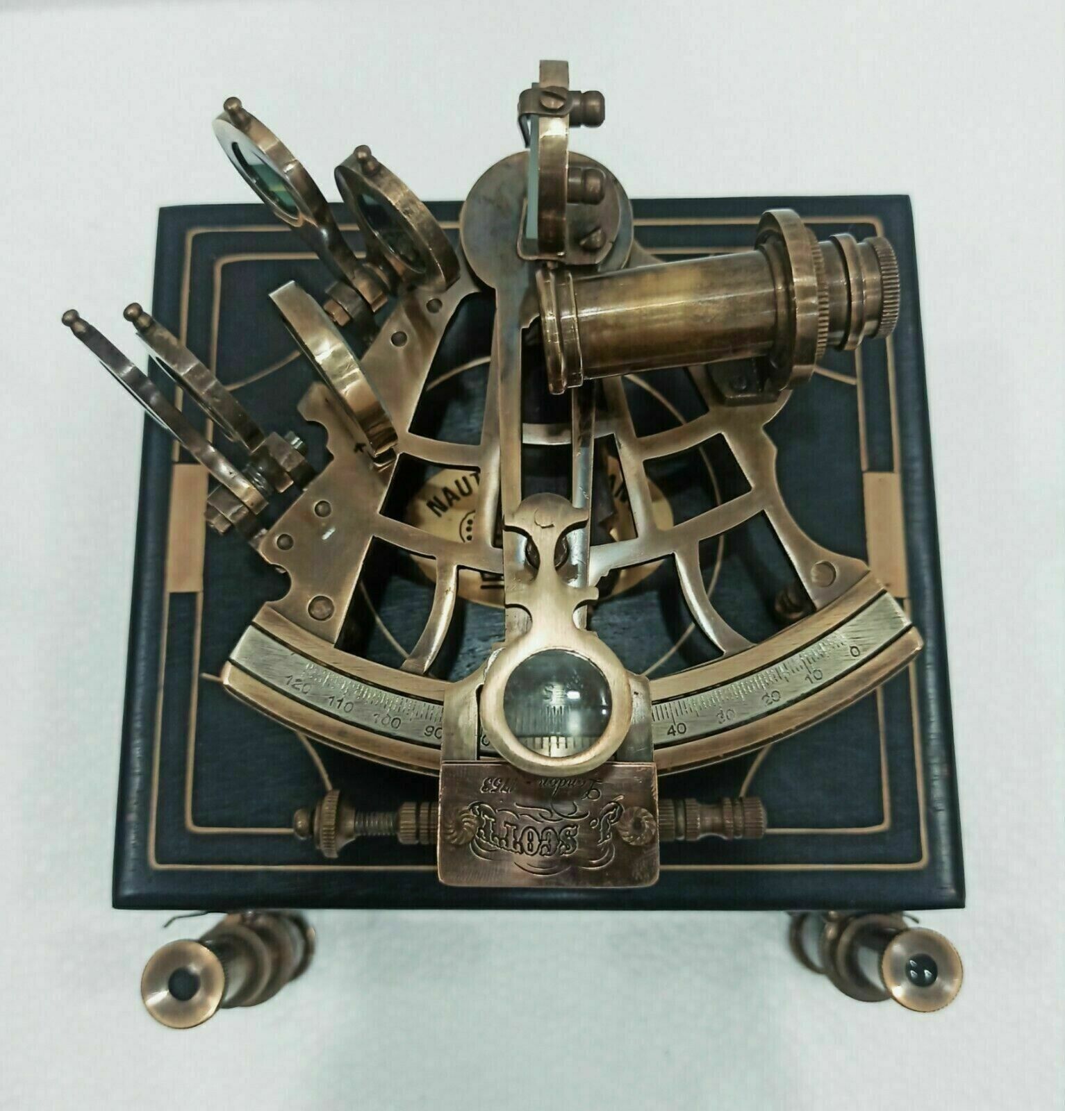 Jscott Antique Sextant Nautical Brass Astrolabe Working Marine Vintage Box Sextants 6970