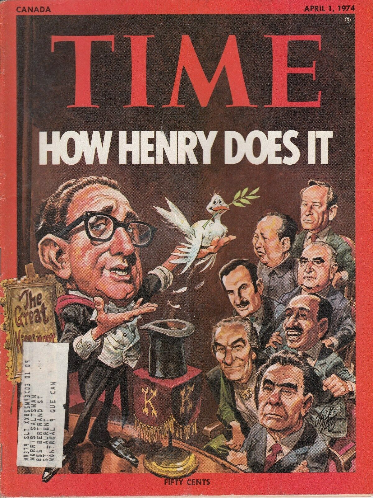 Time Magazine Canada 1974, April 1, How Henry Does It. (Kissinger ...