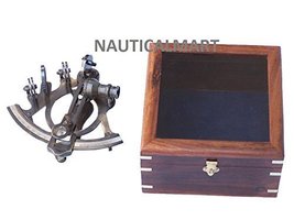NauticalMart Antique Brass Sextant With Rosewood Box  image 1