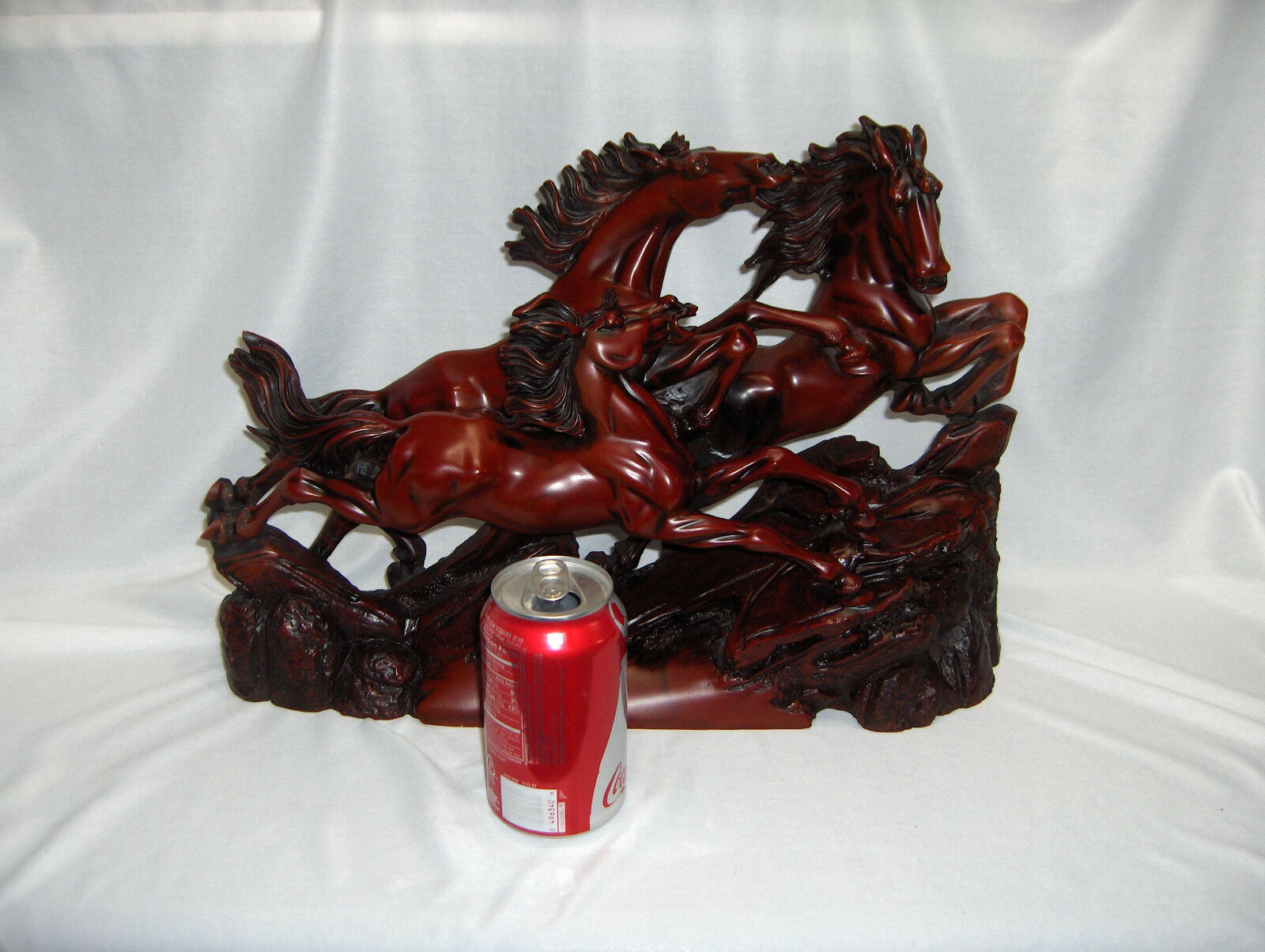 Large Mandarin Red Resin 3 Stallions Galloping Horses Chinese Figurine