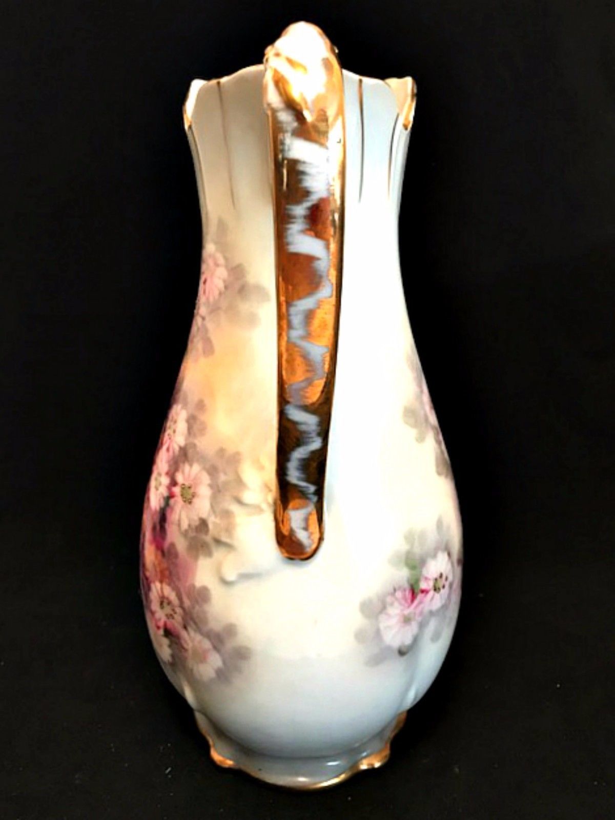 Vintage Ucagco Ceramics Japan Pitcher Handpainted Floral Gold Trim 10 inches Made in Japan