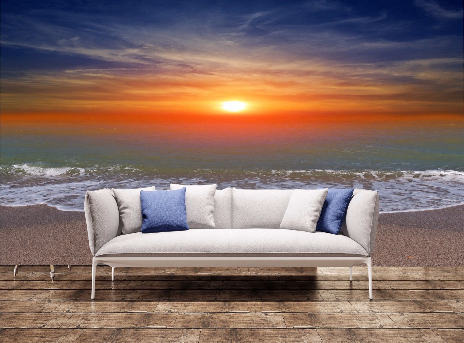 Beach Wall Mural Sunset over ocean beach Photo Wall Mural Background
