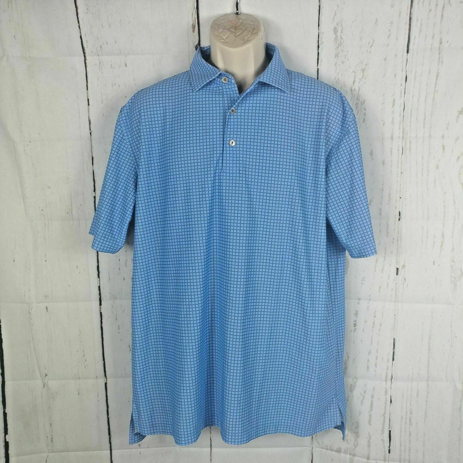Men's Peter Millar Summer Comfort Polo Golf Shirt L Large Blue White