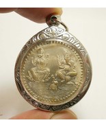 Lakshmi Ganesh Coin Pendant bless in 1980s Hindu amulet Locket Om Aum an... - $62.49