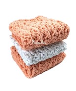 Handmade Kitchen Dish Cloths Peach White Crochet Cotton Dishcloths Set of 3 - $21.99