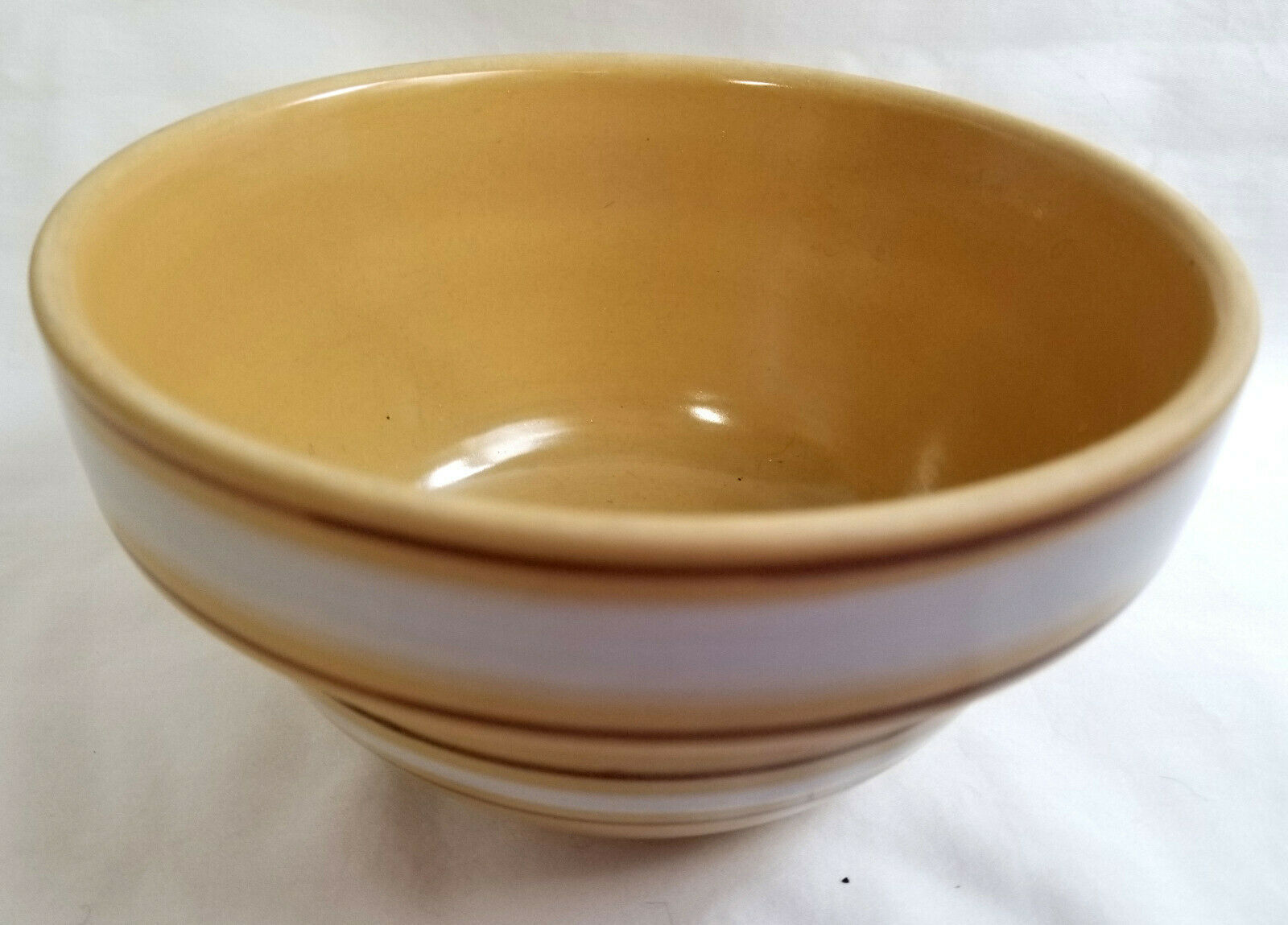 Over And Back Yellow Ware 6" Mixing Bowl Pottery Tan Brown & White