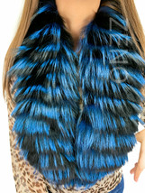 Silver Fox Fur Collar 43' (110cm) Saga Furs Fox Scarf Blue and Black Stripes