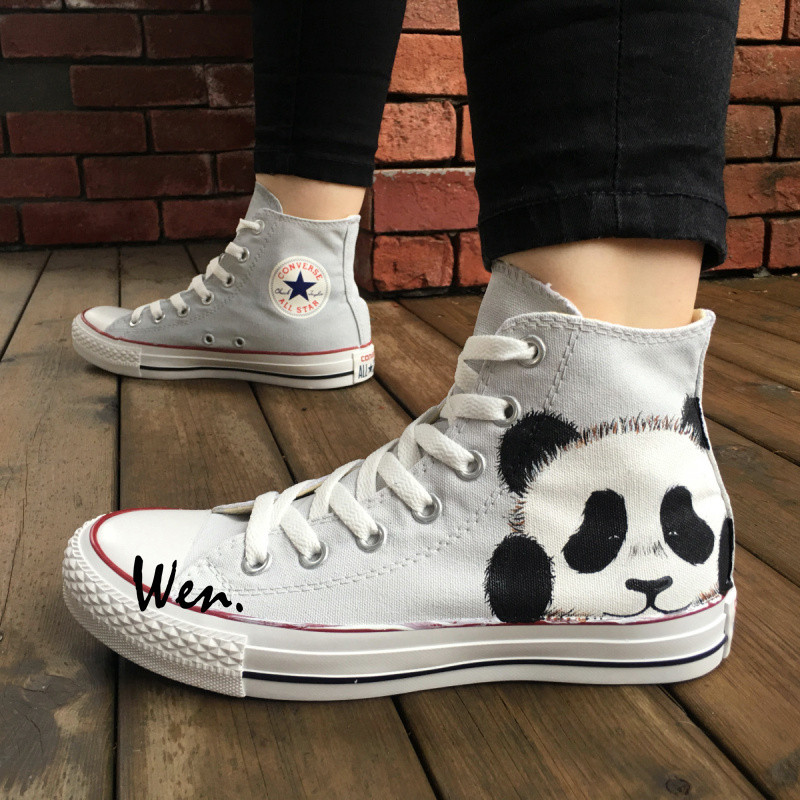Gray Converse All Star Panda Original Design Hand Painted Shoes Unisex Sneakers