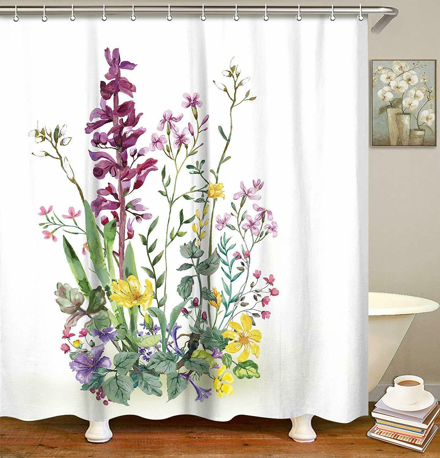 Beautiful Floral Farmhouse Rustic Watercolor Colorful Fabric Shower Curtain Shower Curtains