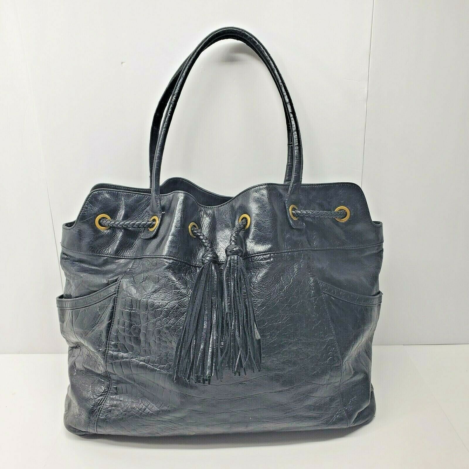 CHARLES DAVID Black Drawstring Purse Tassel X Large Satchel Carry All