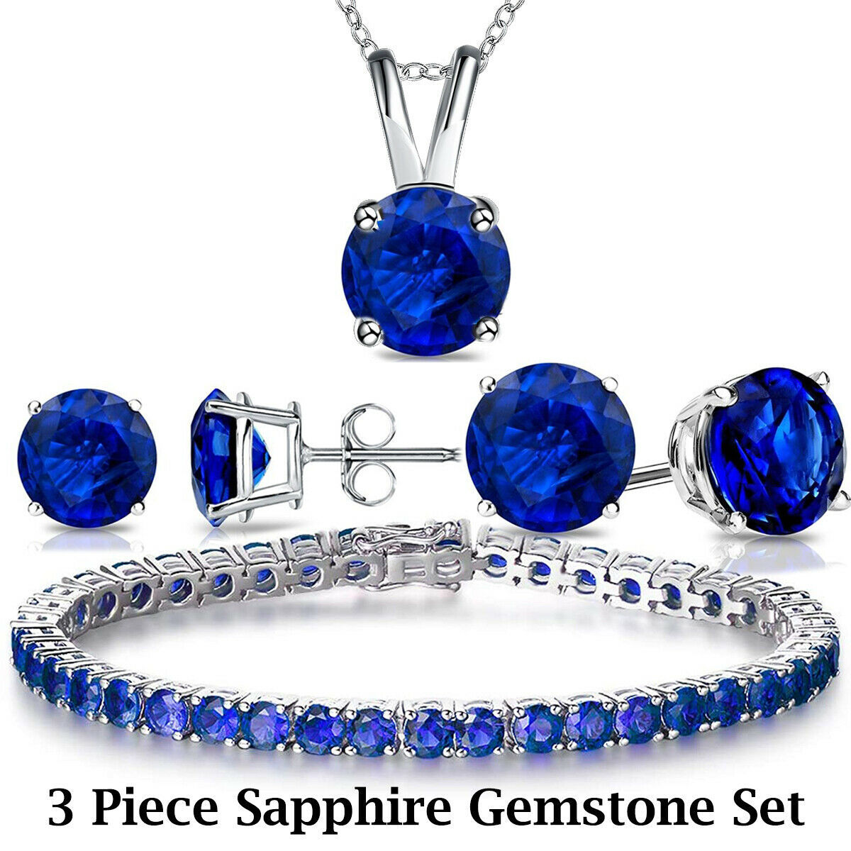18K White Gold Plated Princess Diana Necklace Beautiful Blue Sapphire ITALY