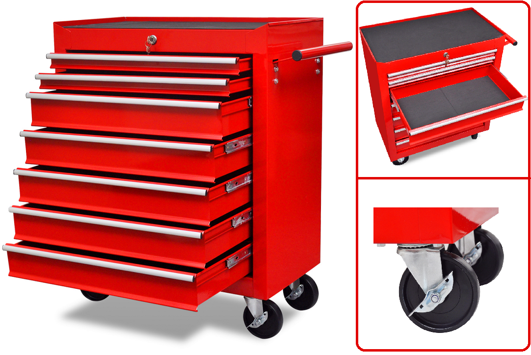 Tool Box 7 Drawers Lockable Garage Handy Organize Trolley