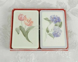 Vintage Hallmark Playing Cards 2 Packs in Case Complete Pastel Floral Tu... - $10.99