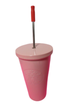 Starbucks Pink Ceramic 16 Oz Travel Coffee Tumbler Mug With Metal Straw - $19.75