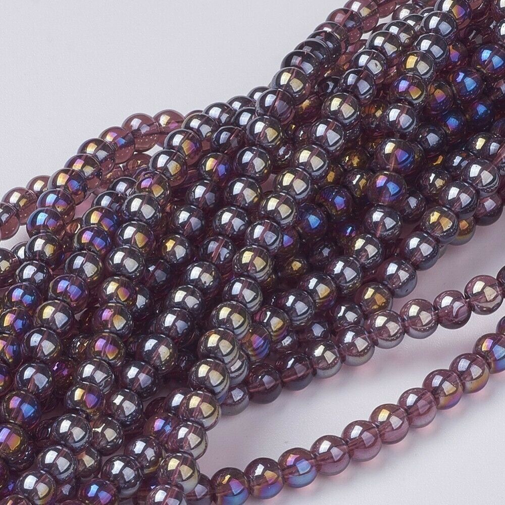 80 Purple Bubble Glass Beads Round 4mm BULK Spacers Jewelry Making AB Shimmer