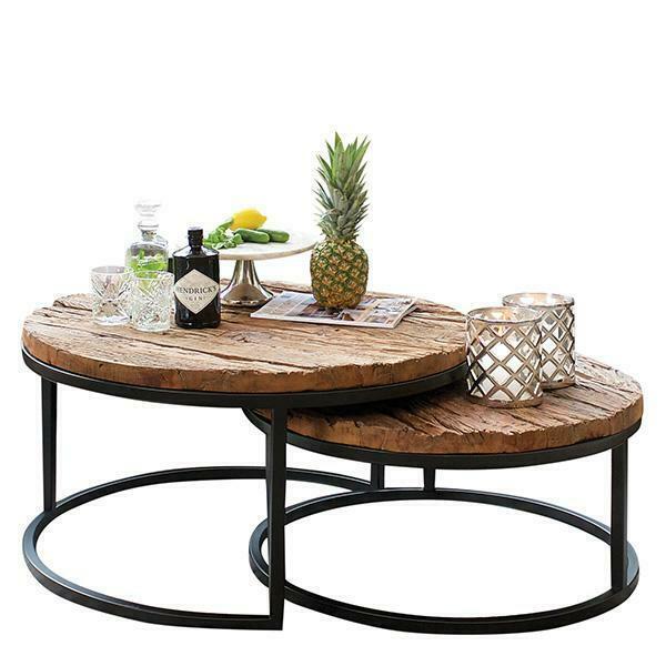 Industrial Nested Round Coffee Tables Set Two Sleeper Wood Reclaimed