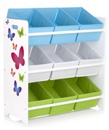 White wooden storage unit with 9 textile containers - Butterflies 5000M - $82.27