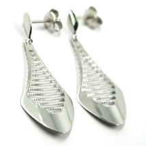 18K WHITE GOLD PENDANT EARRINGS, WORKED DROPS, BUTTERFLY CLOSURE, 3.9cm image 3