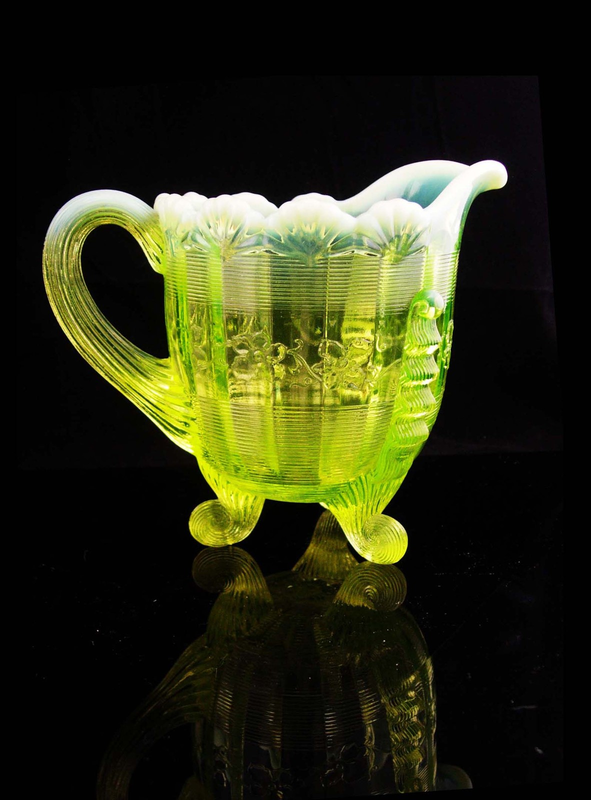 Gorgeous Vaseline Glass Pitcher Yellow Milk Pitcher Glassware Opalescent 1940 Now