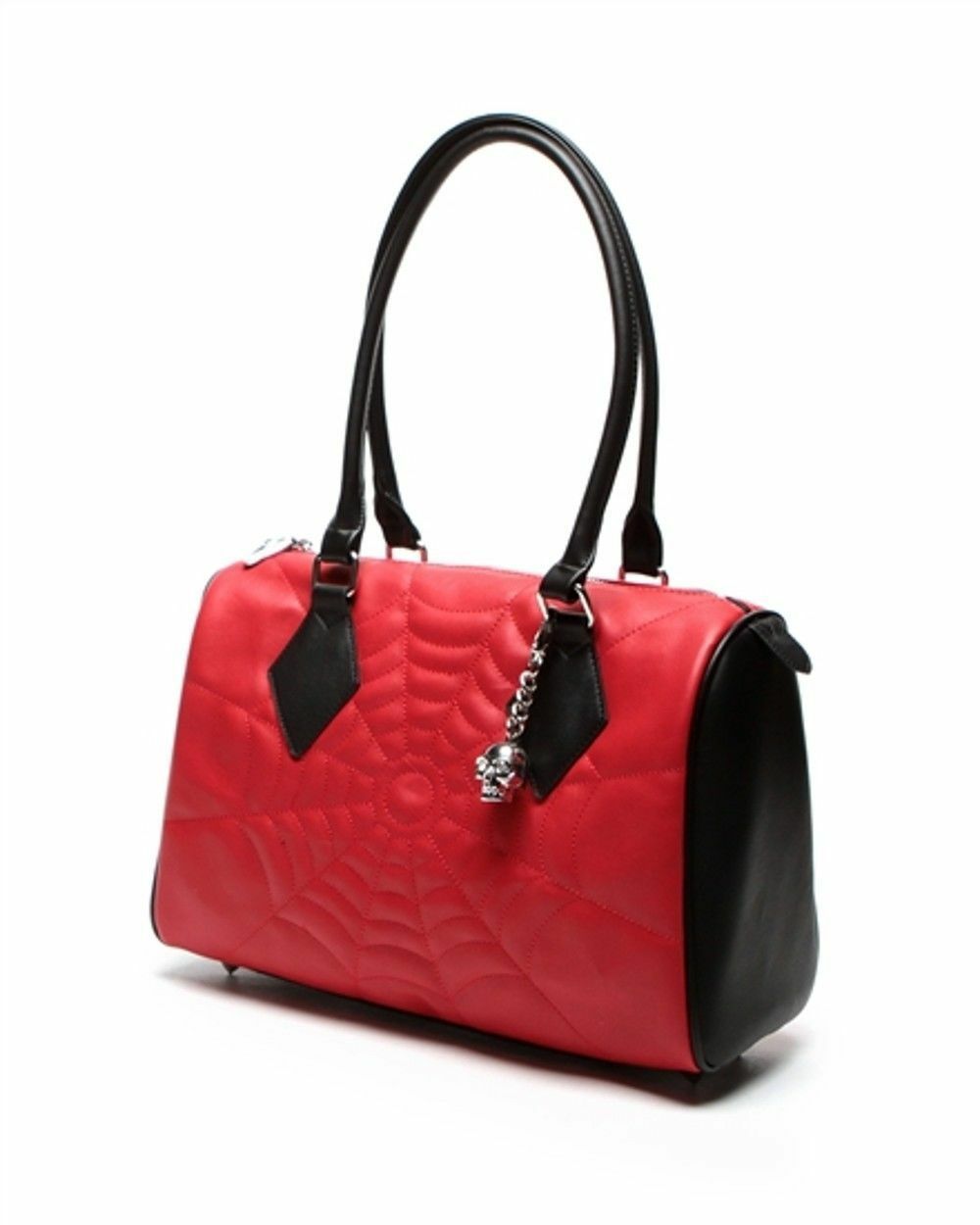 Lux De Ville Black Widow Large Tote Red Matte Skull Punk Purse Handbag