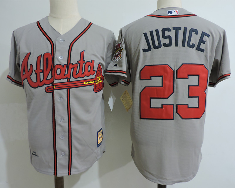 Mens Atlanta Braves Jerseys 23 David Justice Jersey Gray Cooperstown