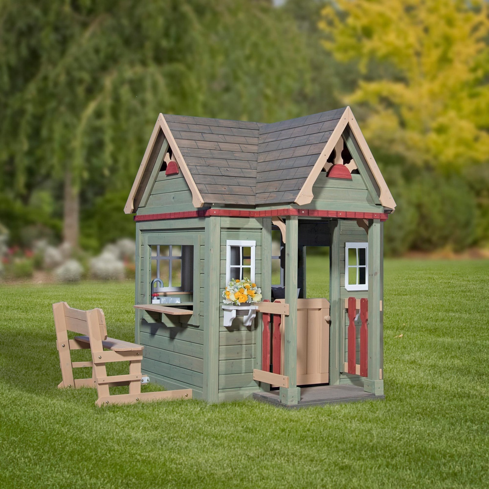 Kids Victorian Playhouse Cedar Wood Porch Kitchen Accessories Backyard