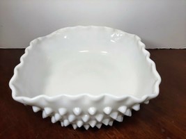 Fenton Large Square Dessert Bowl Hobnail Milk Glass  7.5&quot; Wide - $20.89