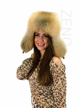 Golden Island Fox Fur Hat With Brown Leather Natural Saga Furs Fur Trapper Hat image 4