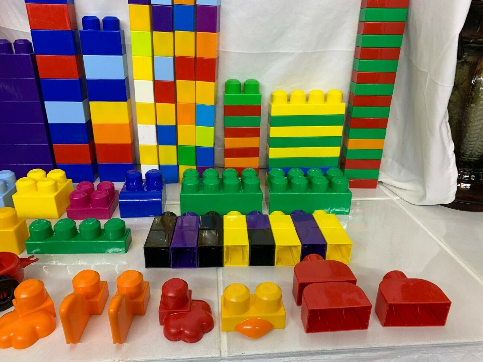 LOT of 130 Mega Bloks Wagon Jumbo Toddler Size Building Blocks Large