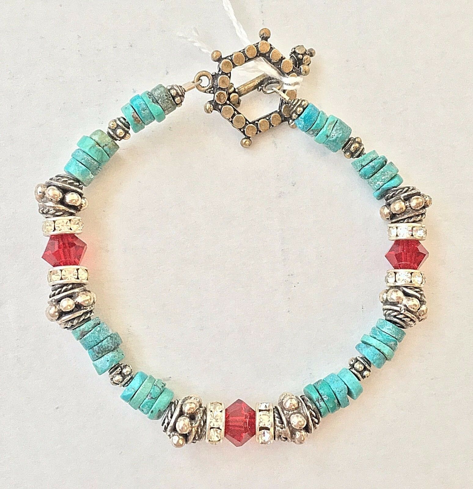 SAKS 5TH AVENUE Fine Jewelry Blue Turquoise Red Silver Bracelet
