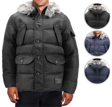 Men's Heavy Weight Warm Winter Coat Puffer Faux Fur Trim Sherpa Lined Jacket