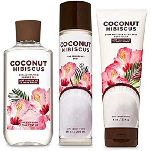Bath & Body Works Coconut Hibiscus 3 Piece Set - Shower Gel, Body Cream & Mist
