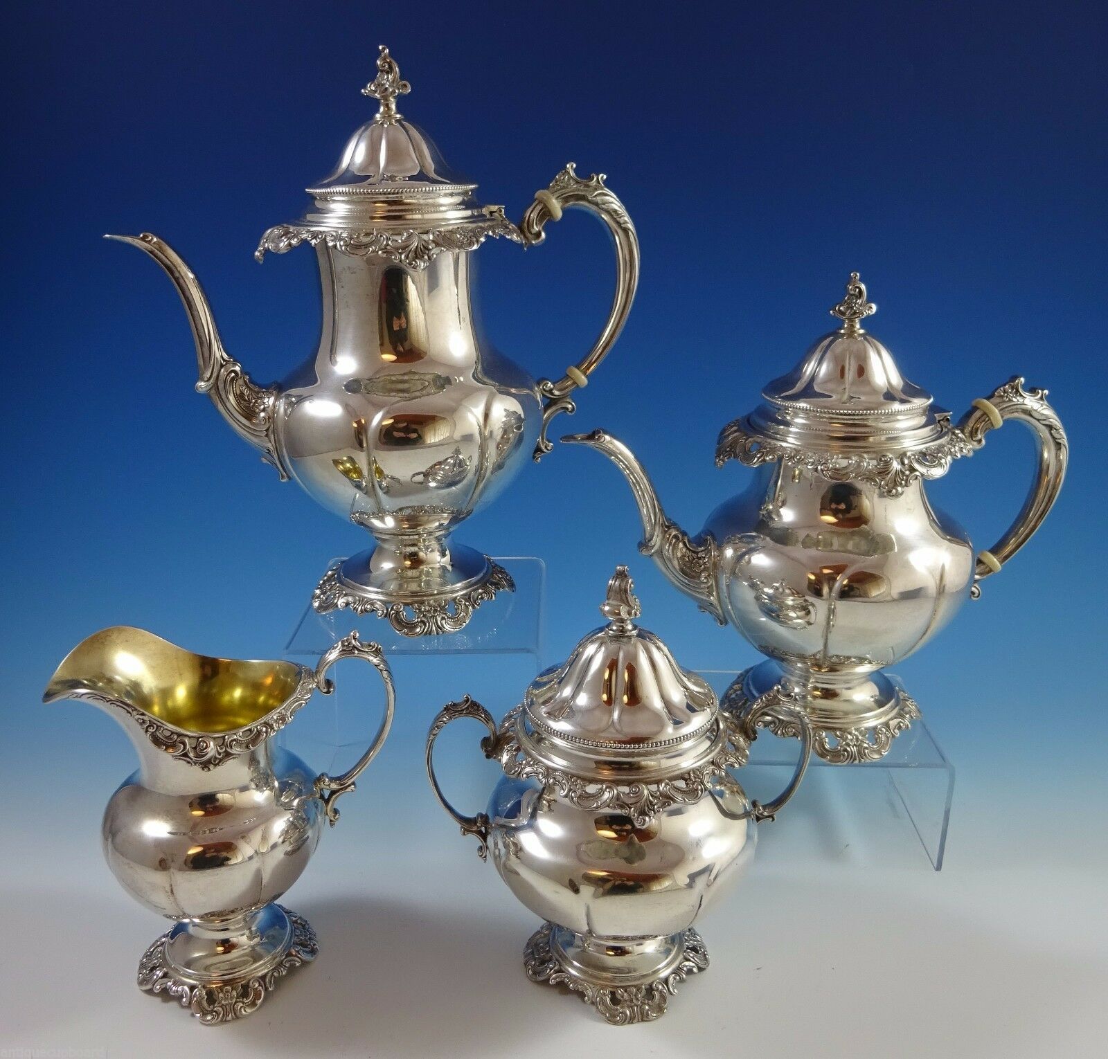 Grande Baroque by Wallace Sterling Silver Tea Set 4pc 48509 (1138